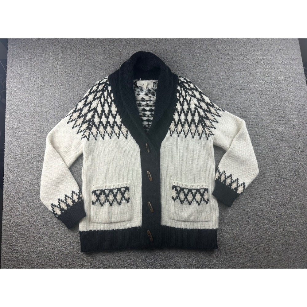 The Great Geo Fair Isle Riding Cardigan Women 0 White Black Nordic Boho Cozy